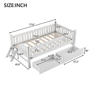 Letto a piattaforma bianco a una piazza e mezza con sponda di sicurezza e 2 cassetti per bambini, per camerette (ETA 2.17) - Product Image 4