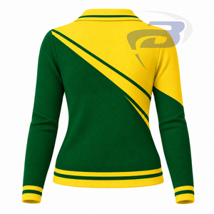 เสื้อสเวตเตอร์ไหมพรมสีเขียวเหลืองสำหรับผู้หญิง แบรนด์ Chi Eta Phi แบบสั่งทำพิเศษ แขนยาว คอวี แต่งสีตัดกัน พร้อมลายปักตราสัญลักษณ์ - Product Image 2