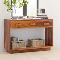 Console en teck massif avec 3 tiroirs, meuble d'entrée, armoire de salon, bureau de rangement minimaliste style Shaker