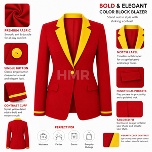 Blazer en laine et polyester HMR Sorority Sisterhood rouge et jaune, anti-plis, col cranté, nouvelle mode, manteau élégant - Product Image 6
