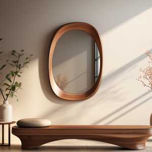 Miroir mural ovale en bois, cadre ovale naturel, miroir décoratif d'appoint, chambre à coucher, salon, couloir, entrée, décoration bohème moderne - Product Image 2