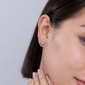 Pendientes de Oro Rosa de 14 Quilates con Aguamarina, Corte Redondo, Minimalistas, Joyería Fina para Mujer - Product Image 3