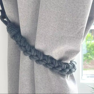 Braided Grey Cotton Rope Curtain <b>Tieback</b> – Modern Rustic Curtain Holder - Product Image 1