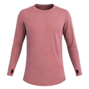 Camiseta básica casual de manga larga para mujer, color rosa empolvado, con cuello redondo, dobladillo curvo, ajuste ceñido, para uso diario y capas, con puños abotonados. - Product Image 1