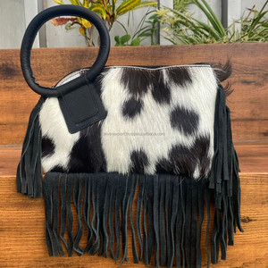 Bolso de mano con asa de anillo de piel de vaca auténtica de alta calidad al por mayor, bolso de mano con flecos a la moda de lujo para mujer - Product Image 5