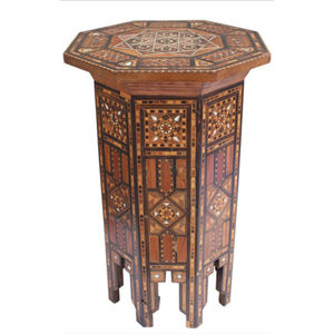 Tables d'appoint octogonales de style marocain, en bois dur sculpté à la main avec incrustations de nacre et d'os, reproduction antique de tables sur piédestal - Product Image 4