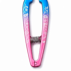 Professional Hairdressing <b>Scissors</b> Stainless Steel Sharp Blade Right Handed Long Handle Pink Blue Gradient <b>Floral</b> Design - Product Image 5