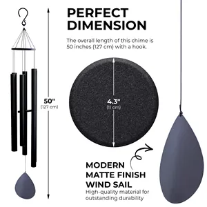 Black Metal Wind Chimes For Outdoor/Indoor Garden Decor Memorial Wind Chimes----50inch Large Wind Chime