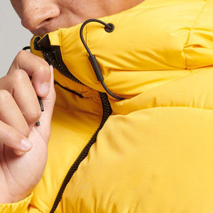 Men's <b>Yellow</b> Hooded <b>Puffer</b> <b>Jacket</b> Windproof Winter Casual Outerwear Polyester Wadding Zipper Closure Regular Fit - Product Image 4