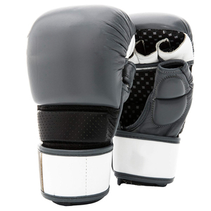 Gants de Sparring MMA Premium Gris et Blanc Contrastés à Paume Ouverte avec Logo Personnalisé – Équipement d'Arts Martiaux Mixtes OEM ODM - Product Image 1