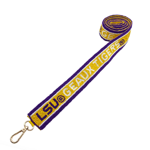 Sangle de sac à main perlée LSU Geaux Tigers, faite à la main, personnalisée, en coton, avec perles de verre, fabriquée en Inde pour sacs transparents - Product Image 1