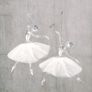 Adorno Navideño de Acrílico Transparente Mate Dorado Plateado con Diseño de Bailarina 3D en Color Rosa Escarchado y Beige - Product Image 3