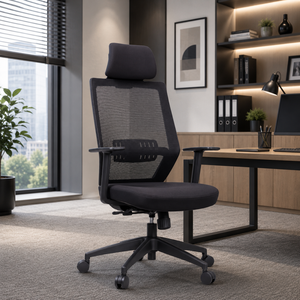 Chaise de bureau ergonomique en tissu avec accoudoirs réglables électriquement, design pivotant moderne pour usage domestique ou professionnel - Product Image 1