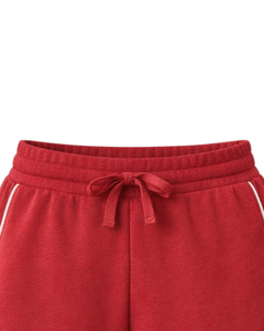Custom Red Women Sweat Shorts Cotton Fleece Elastic Waist <b>Drawstring</b> Casual Gym Summer Shorts With Side Stripe OEM Supplier - Product Image 5