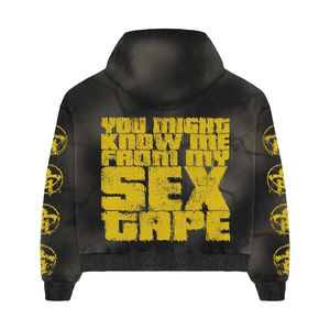 Survêtement unisexe noir streetwear à capuche délavé à l'acide uni |   Ensemble écologique respirant grande taille |   Prix de gros bon marché OEM - Product Image 6