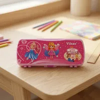 Boîte à crayons rose VIKAS X MAXO, étui de rangement en plastique rigide pour fournitures scolaires avec fermeture à clip solide, organisateur léger pour l'école