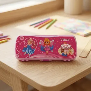 VIKAS X MAXO <b>Pink</b> Pencil <b>Box</b> Hard Plastic Stationery Storage Case with Strong Clip Closure Lightweight Organizer for School - Product Image 6