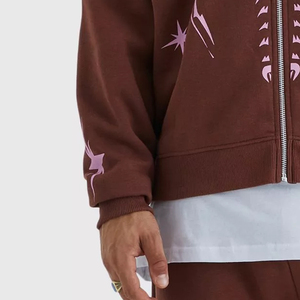 Men's <b>Brown</b> Hooded Pullover Sweatshirt Regular Fit Fleece Streetwear Solid Front Logo Pocket Regular Sleeve Winter 100% Cotton - Product Image 2