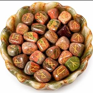 Pierres de runes gravées en unakite naturelle, ensemble de pierres roulées, symboles en cristal poli pour la divination et la guérison Reiki, acheter chez Ruhi agate - Product Image 6