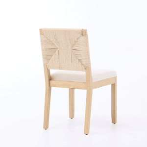 Set di 2 Sedie da Pranzo in Stile Mid-Century Moderno, Base in Legno con Corda in Rattan, Rivestimento in Lino, Schienale in Canna, Seduta Imbottita per Uso in Cucina - Product Image 5