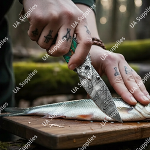 Couteau utilitaire pliant de camping en acier Damas gravé à la main, de haute qualité, polyvalent, lame de 7,5 pouces, qualité DIY, faibles MOQ - Product Image 5