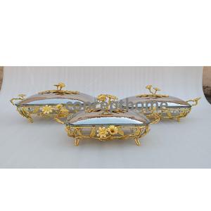 Ensemble de plats de service en métal, chauffe-plats de buffet de luxe moderne, couleur or, accessoires de restauration pour hôtels, personnalisation du logo acceptée, style occidental - Product Image 1