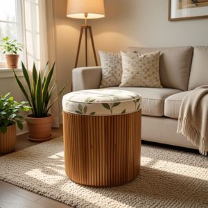 SURINDRA WTST023GPK Round Cushioned Ottoman Side <b>Stool</b> Pleated Accent Modern <b>Seat</b> for Living Room Bedroom Every Room - Product Image 3