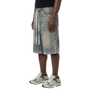 Shorts en jean pour hommes, style streetwear, personnalisés, délavés vintage, respirants, séchage rapide, avec boutons, pour l'été, l'automne et l'hiver - Product Image 3