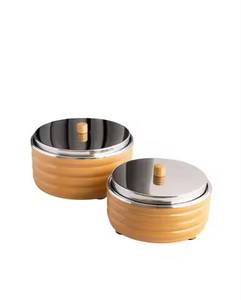 Olla de lujo de madera hecha a mano con base de incrustaciones de nácar y tapa abatible de cúpula martillada de acero inoxidable para buffet y comida caliente - Product Image 2