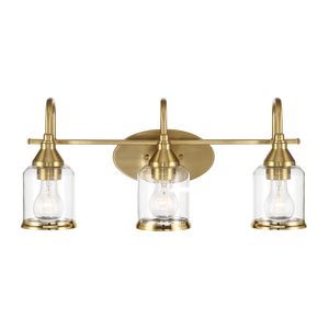 Lampada da Bagno Contemporanea Twilight a Tre Luci in Oro Spazzolato 22'L x 10'H x 7.48'P con Vetro Trasparente - Product Image 2