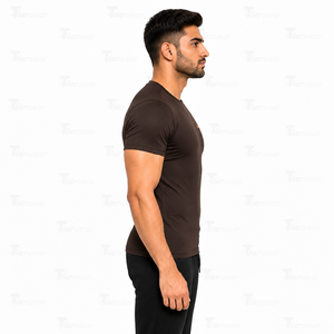 Chemises de compression à manches courtes pour hommes, tissu extensible, col rond, haut de sport respirant, écologique, séchage rapide - Product Image 3