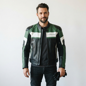 Blouson en cuir pour moto homme, style classique, avec poche poitrine, veste de motard tendance pour homme - Product Image 2