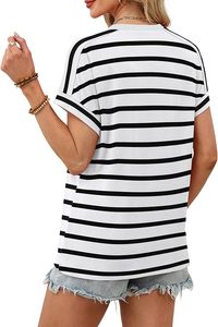 T-shirt pour femme, col en V, manches courtes, coupe classique, décontracté, été, respirant, toile 100% coton - Product Image 2