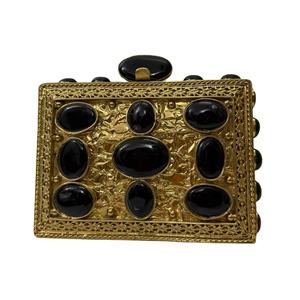 <b>Black</b> Onyx Gemstone Clutch <b>Bag</b> Luxury Womens <b>Evening</b> Box Purse Natural Polished Stone Inlay Gold Frame Statement Handbag - Product Image 1