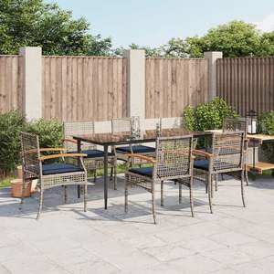 Juego de comedor de patio de ratán polivinílico gris de 7 piezas con cojines Muebles de exterior con estilo - Product Image 1