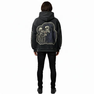 Sudadera con Capucha Personalizada con Gráfico de Calavera, de Alta Calidad, 100% Algodón, Tejido de Felpa, Lavado Ácido, Estilo Urbano, Unisex - Product Image 4