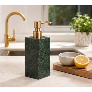 Distributeur de savon en marbre vert naturel à prix d'usine avec pompe en métal doré, flacon de lotion liquide en pierre pour hôtel et salle de bain moderne - Product Image 4