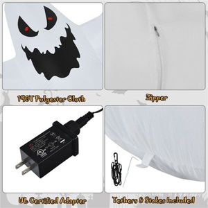 12 ft alto spettrale fantasma gonfiabile di Halloween luci a LED impermeabili tessuto punte/corde per le decorazioni del cortile delle vacanze all'aperto - Product Image 6