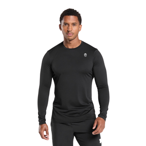 Camiseta Deportiva de Manga Larga para Hombre, Corte Ajustado, Negra, Elástica, para Entrenamiento, Gimnasio, Ropa Deportiva Activa - Product Image 1