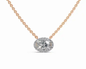 Colgante de halo con diamante ovalado cultivado en laboratorio de 0.580 quilates, collar de eternidad de 21 piezas con corte ovalado, joyería de oro amarillo, rosa y blanco de 9K, 14K, 18K - Product Image 1