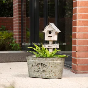 Jardinière ovale en matériau galvanisé pour plantation avec cabane à oiseaux avec fleur et design de jardin taille et couleur personnalisées - Product Image 3