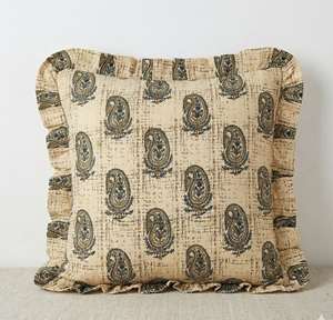 Funda de cojín boho con estampado de bloques y volantes, cojines decorativos de algodón hechos a mano, fundas de cojín bohemias vintage para decoración del hogar. - Product Image 5