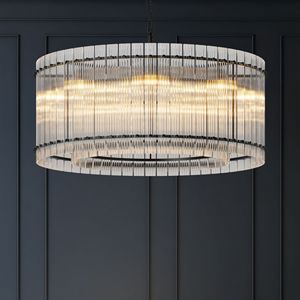 Modern 37\" Black 2-Tier 8-<b>Light</b> Water Ripple Crystal Glass <b>Chandelier</b> for High Ceilings for Dining Room Living Pendant <b>Lights</b> - Product Image 1
