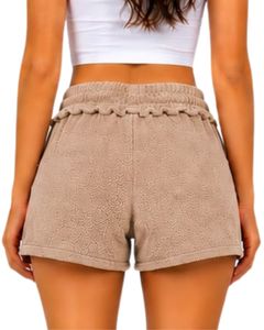 Beige <b>Women</b> Drawstring Cotton Terry <b>Shorts</b> <b>Elastic</b> <b>Waist</b> Casual Summer Lounge Wear Soft Pocket Mini <b>Shorts</b> Custom Fashion <b>Shorts</b> - Product Image 2