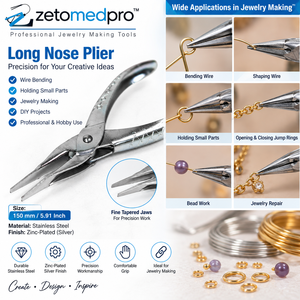 Pince à bec long pour bijoutier, en acier inoxydable, outil de pliage de fil pour la fabrication de bijoux, 150 mm, Zetomed Pro - Product Image 5