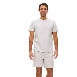 <b>Top</b> Trending Men's Gray Crew Neck T-Shirt And Shorts Set Casual Knitted Cotton Summer Outfit Breathable Solid Color - Product Image 1