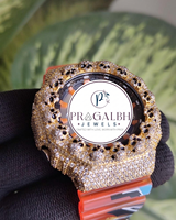 Iced Out Diamant-Uhr Luxus Hip-Hop Maßgefertigte Quarz-Analoguhr Gold Edelstahl