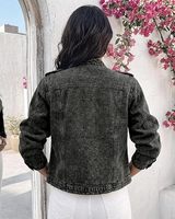 Jaket Denim CHICME untuk Wanita, Kancing Ganda, Kerah Tegak, Bahan Dicuci, Kasual, Lengan Panjang, Ringan, Berkualitas Tinggi, Musim Gugur