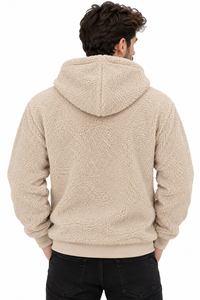 Custom Mens <b>Sherpa</b> <b>Fleece</b> Hoodie Full Zip Teddy <b>Fleece</b> Jacket Warm Winter Hooded Sweatshirt Embroidered Logo OEM Supplier Winter - Product Image 2