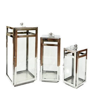 Lanternes à bougies en acier inoxydable noir/faux verre faites à la main en gros, tailles personnalisées pour la décoration de la maison, des hôtels et des restaurants - Product Image 6